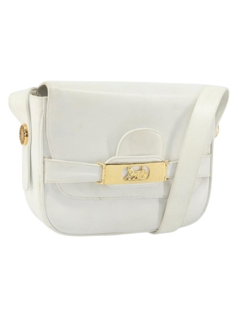 Authentic Celine Horse Carriage Shoulder Bag Leather White Gold